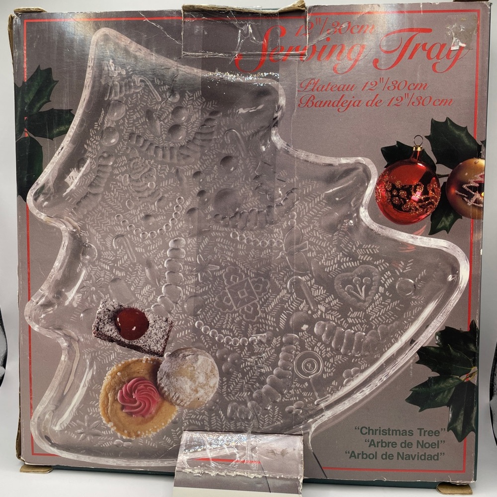 Vintage Indiana Glass Christmas Tree Serving Tray